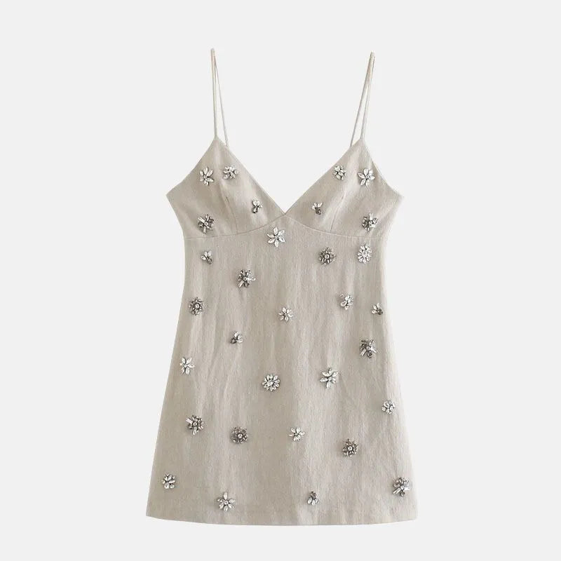 Flora - Spaghetti Strap Floral Embroidered Dress
