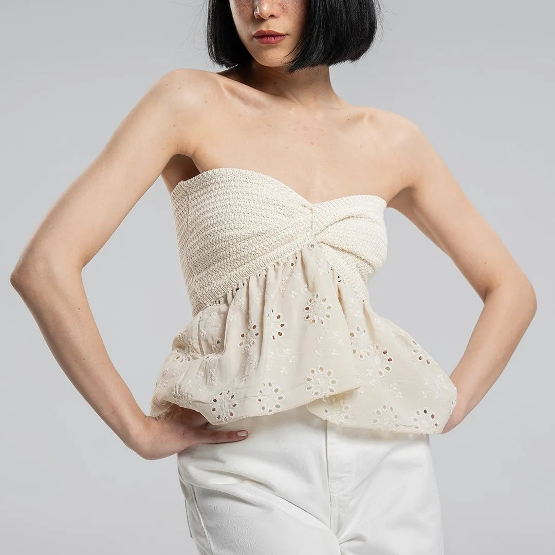 Liora - Strapless Crocheted Top with Floral Skirt