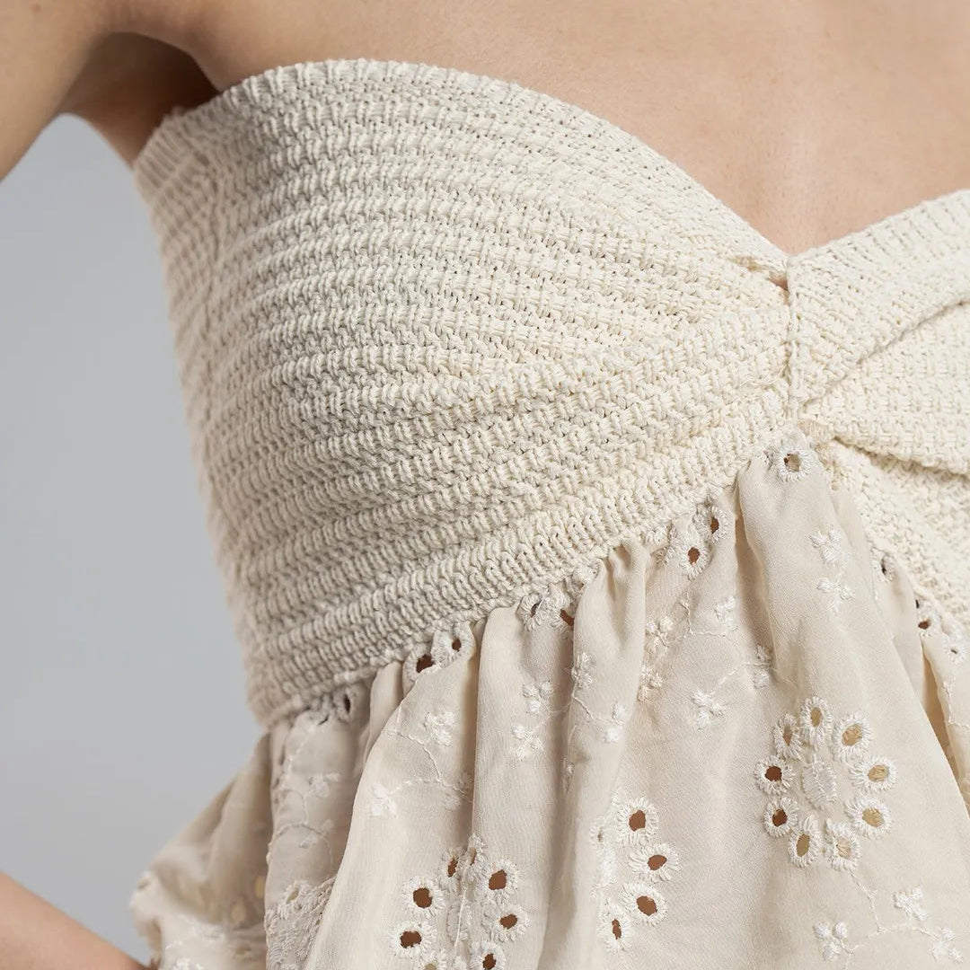 Liora - Strapless Crocheted Top with Floral Skirt