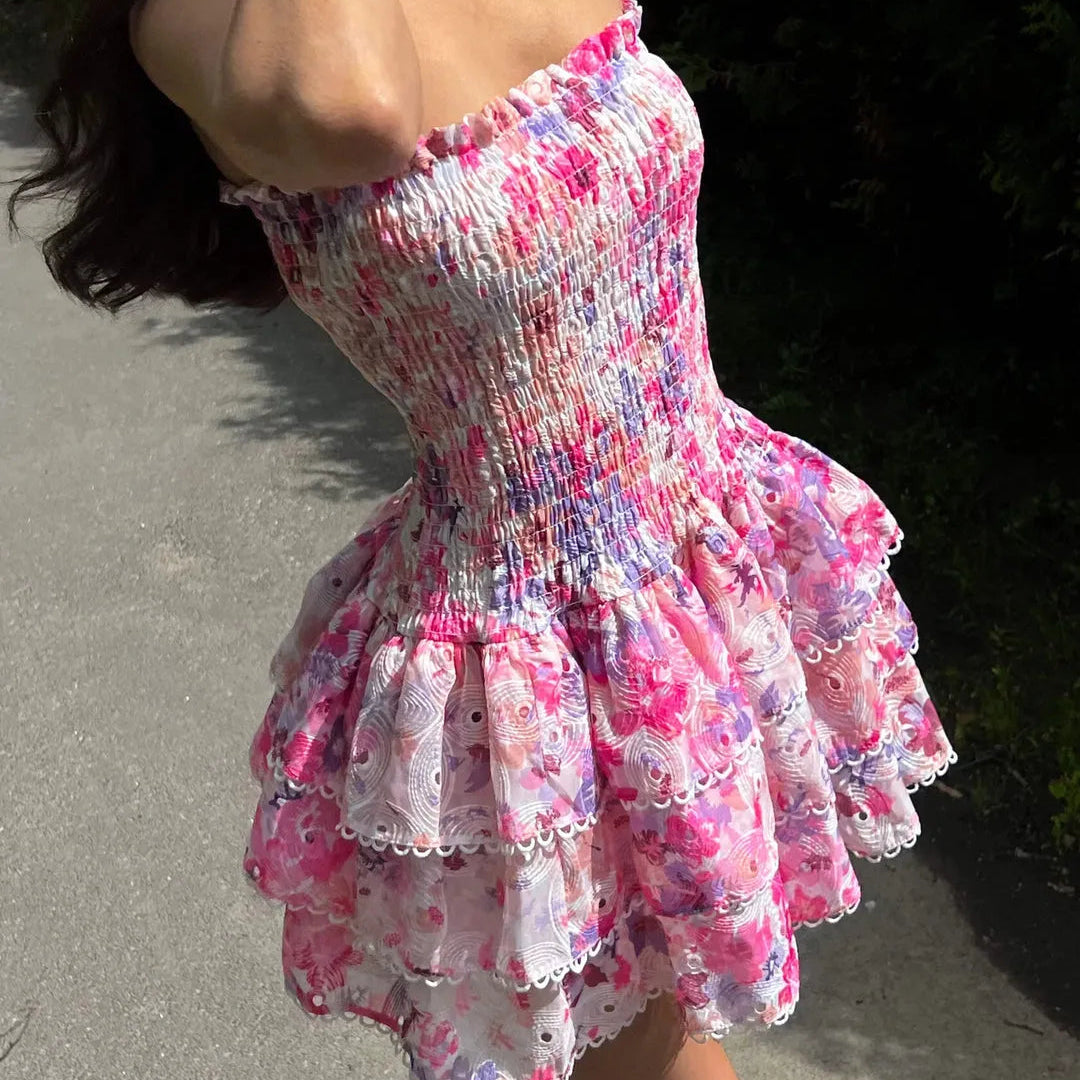 Florivelle - Floral Smocked Dress with Tiered Ruffles