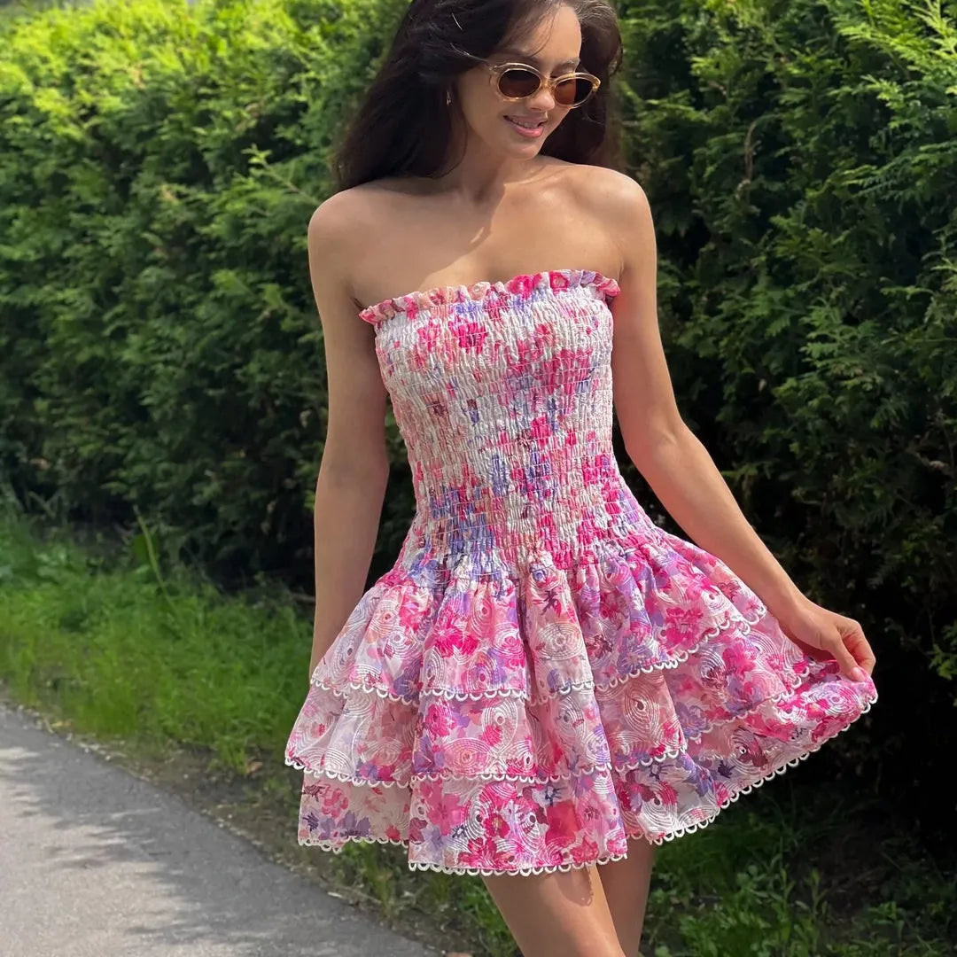 Florivelle - Floral Smocked Dress with Tiered Ruffles