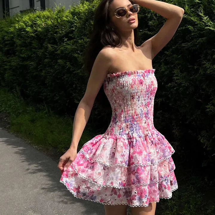 Florivelle - Floral Smocked Dress with Tiered Ruffles