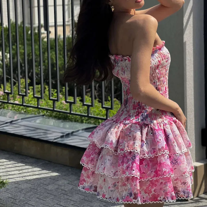 Florivelle - Floral Smocked Dress with Tiered Ruffles