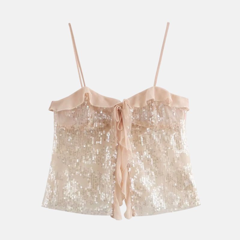 Avelis - Sequin Top with Ruffle Detail and Bow