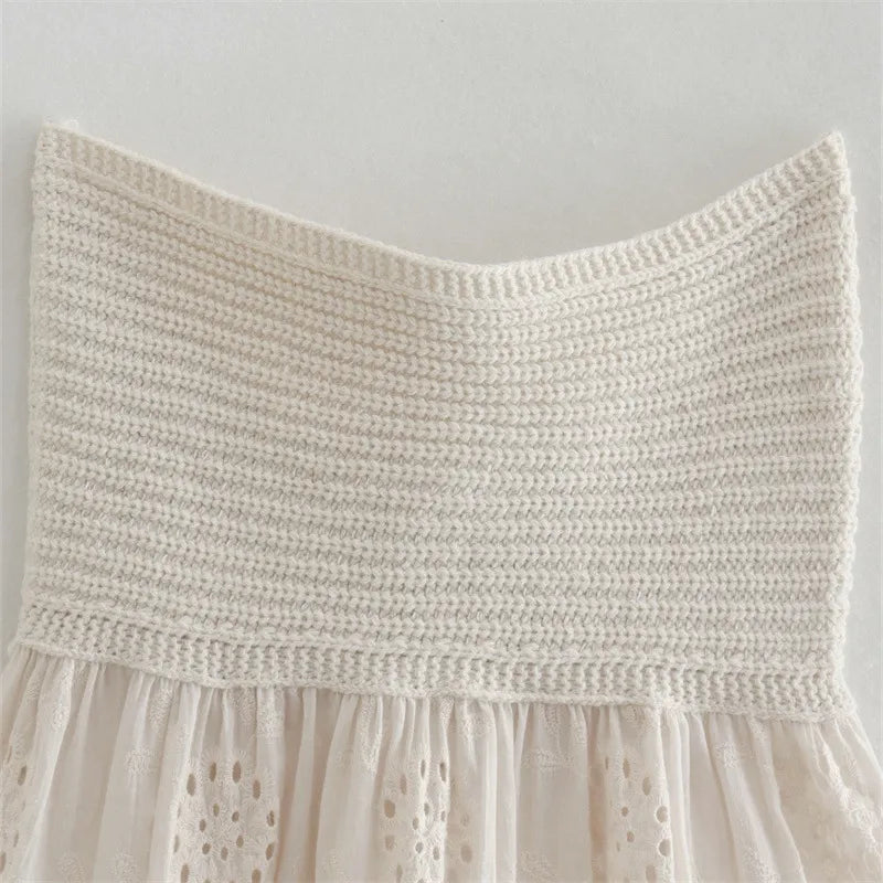 Liora - Strapless Crocheted Top with Floral Skirt