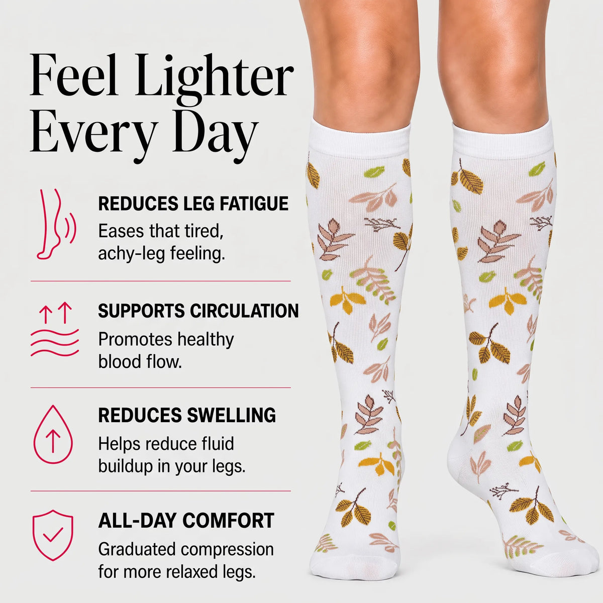 White Leaf Compression Socks