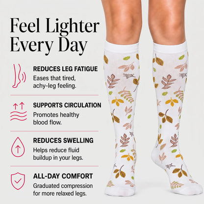 White Leaf Compression Socks