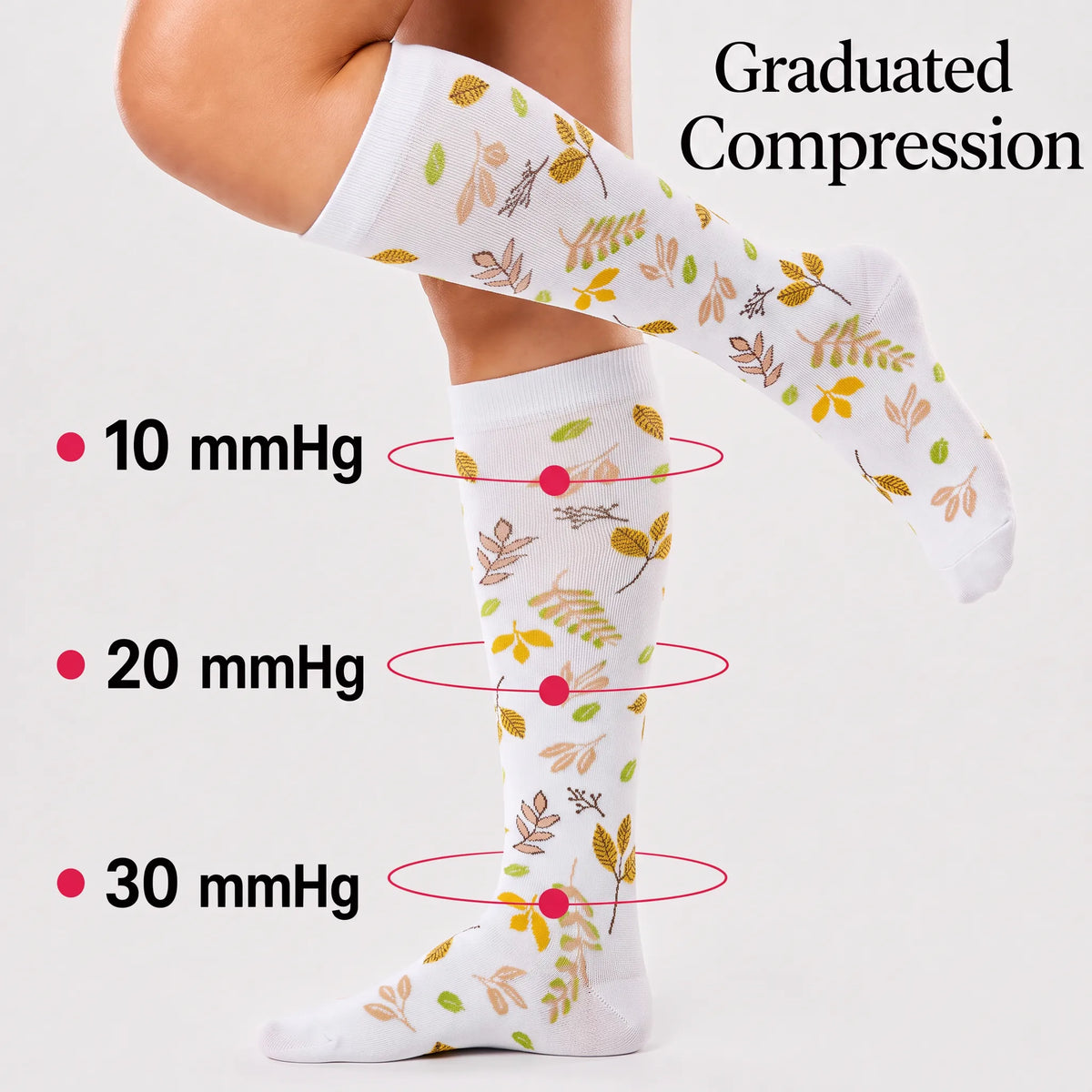 White Leaf Compression Socks
