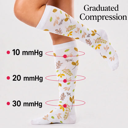 White Leaf Compression Socks