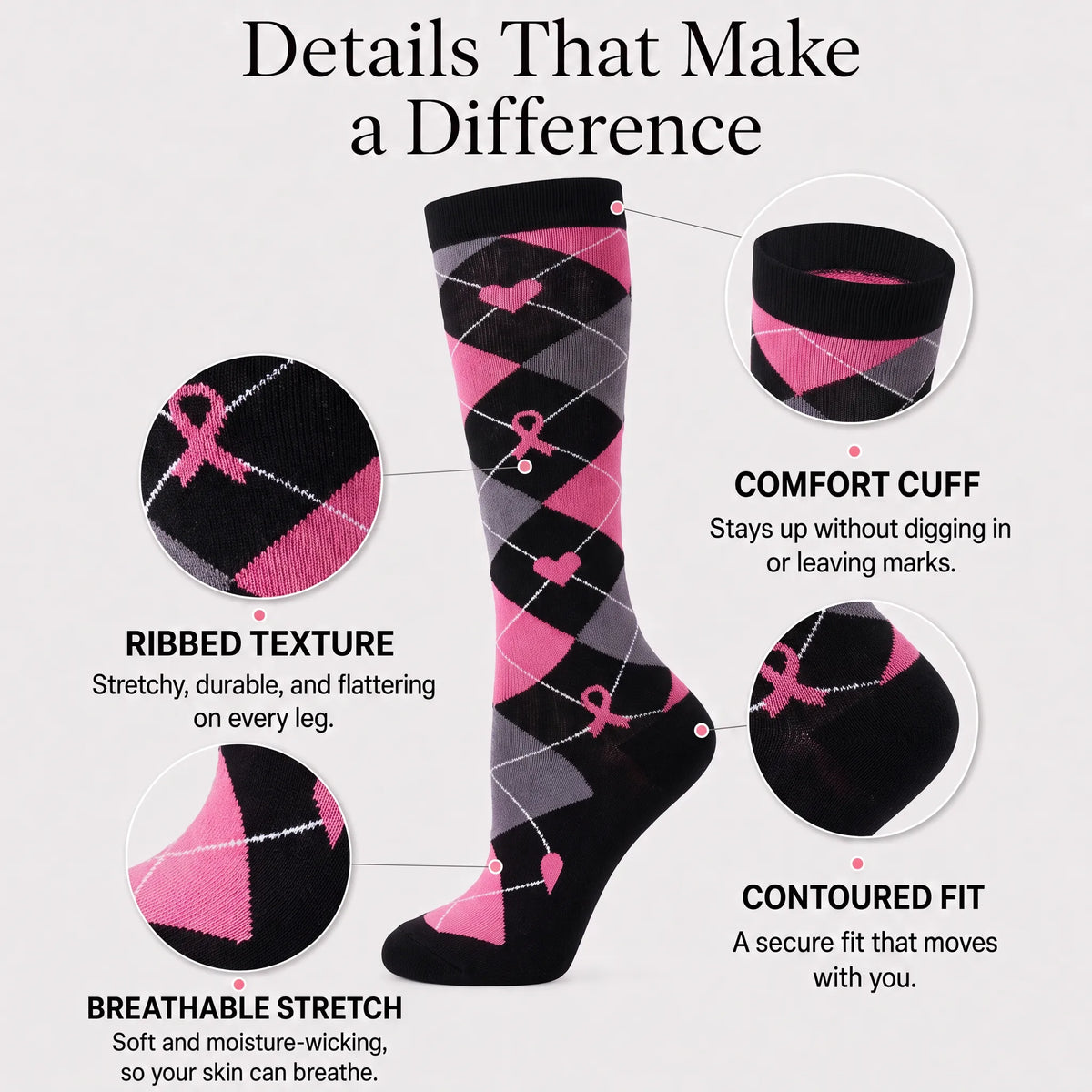 Black and Pink Compression Socks