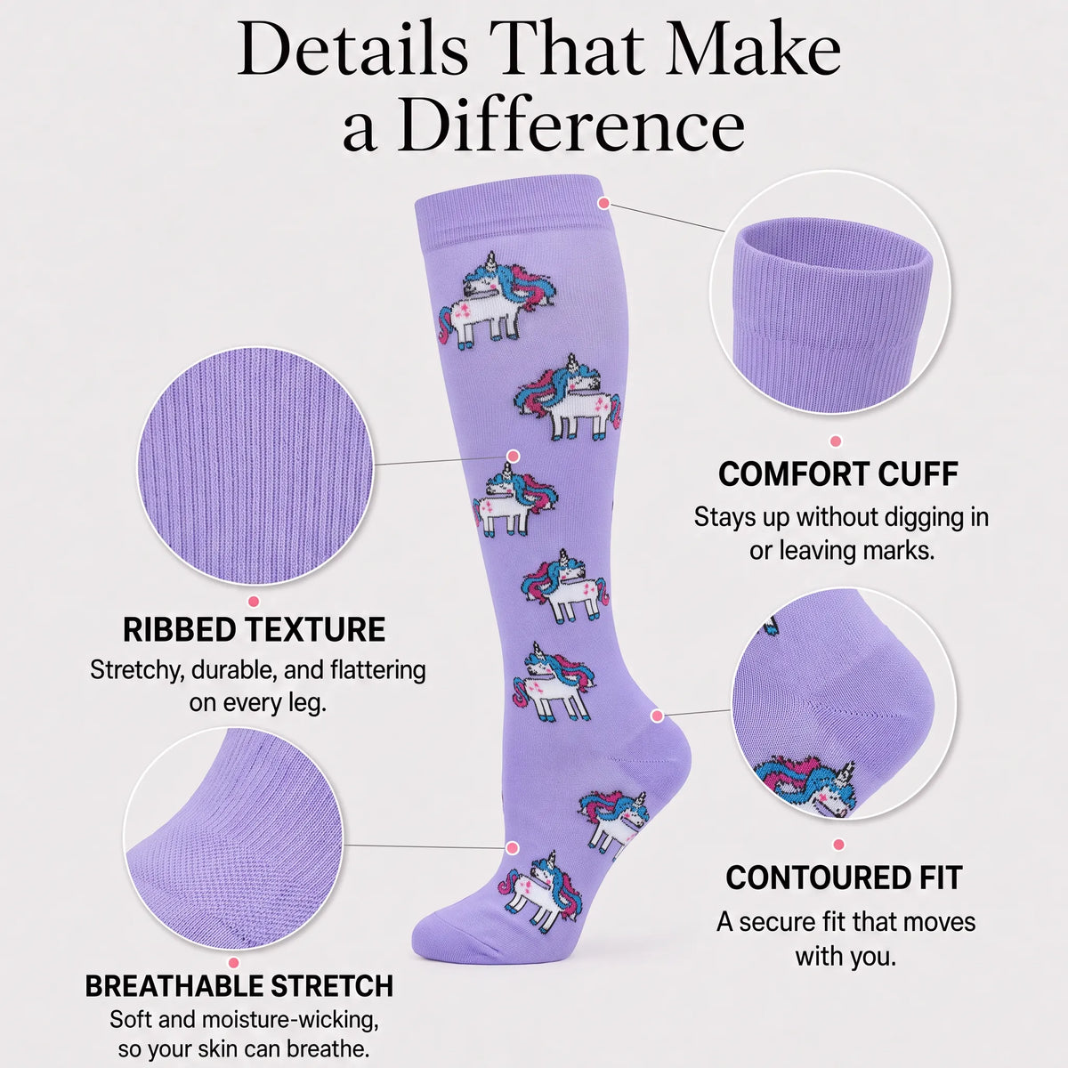 Purple Unicorn Compression Socks