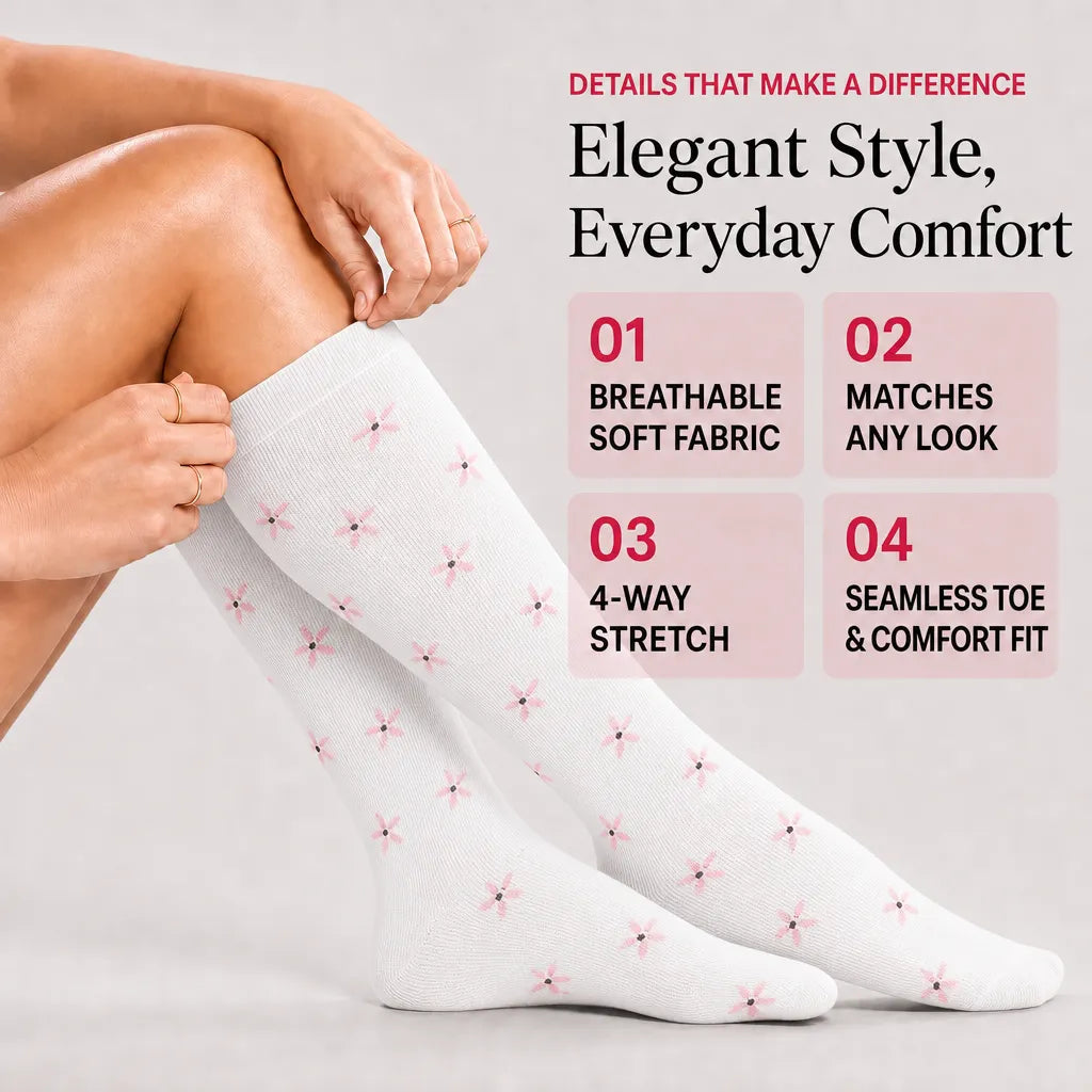 White Floral Compression Socks