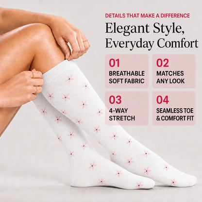 White Floral Compression Socks
