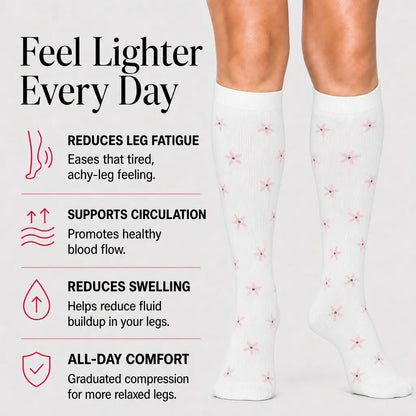 White Floral Compression Socks