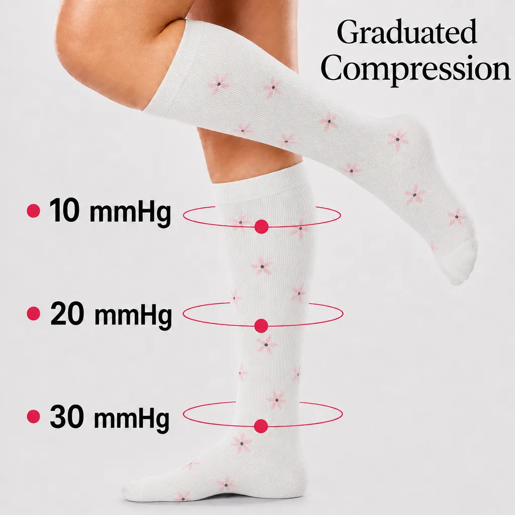 White Floral Compression Socks