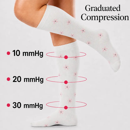 White Floral Compression Socks