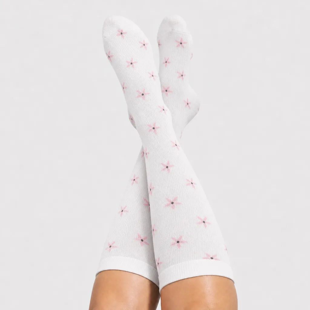 White Floral Compression Socks