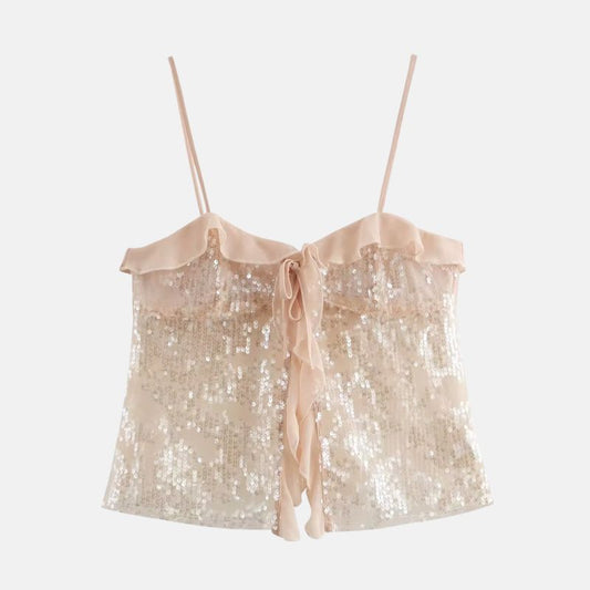 Avelis - Sequin Top with Ruffle Detail and Bow