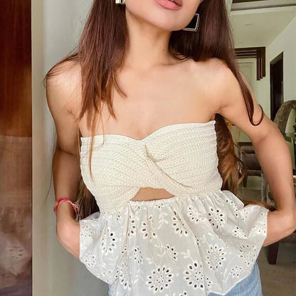 Liora - Strapless Crocheted Top with Floral Skirt