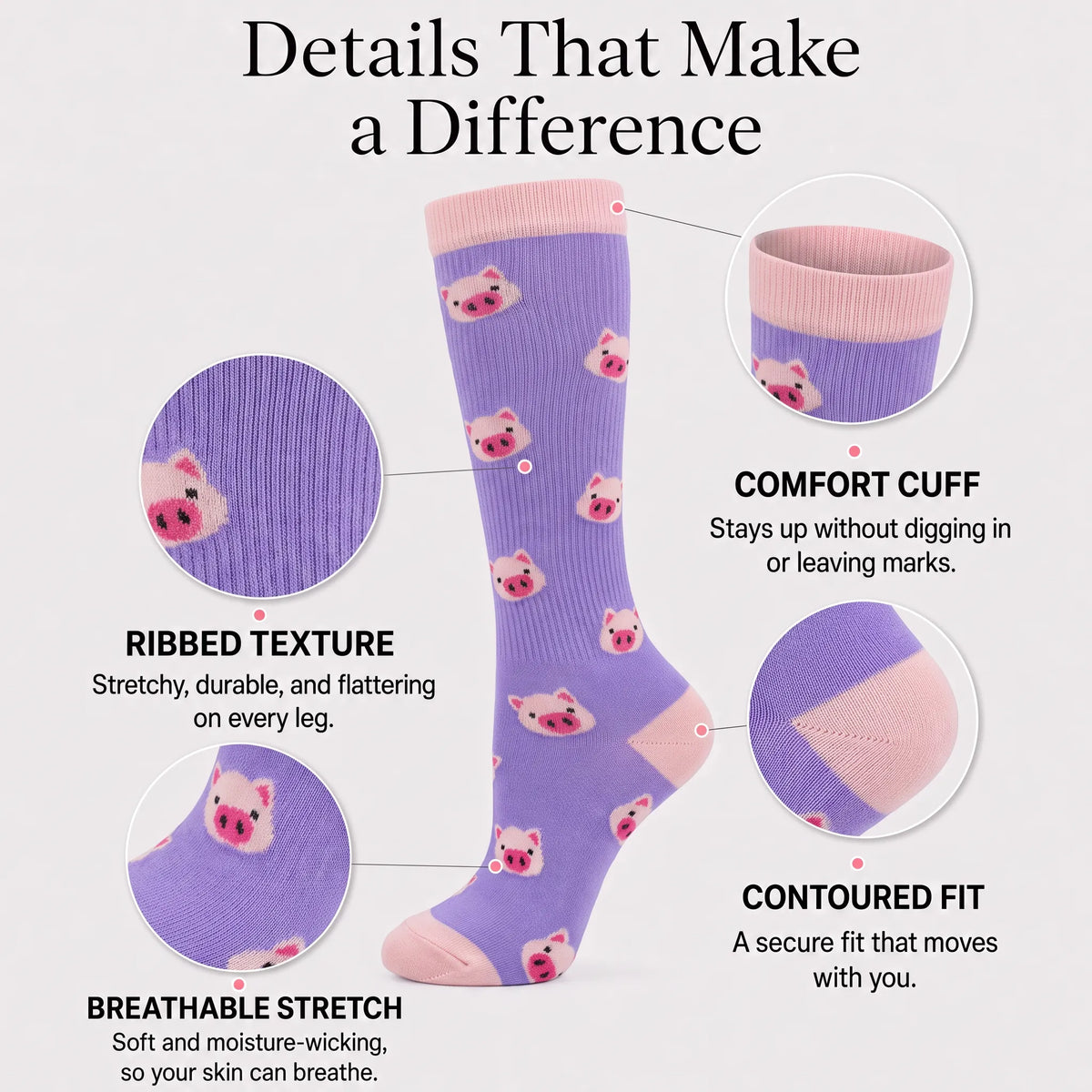 Purple Piggy Compression Socks
