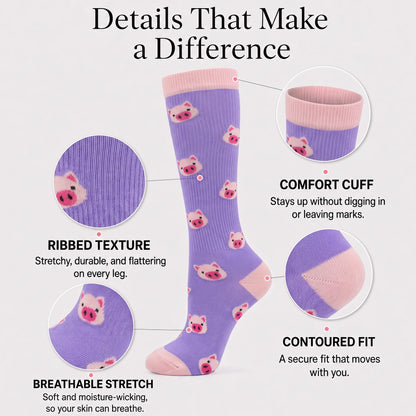Purple Piggy Compression Socks